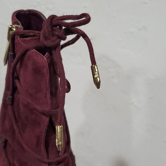 Sam Edelman Asher Lace Up Peep Toe Heeled Ankle Boots in Burgundy Size 7 - Picture 8 of 14